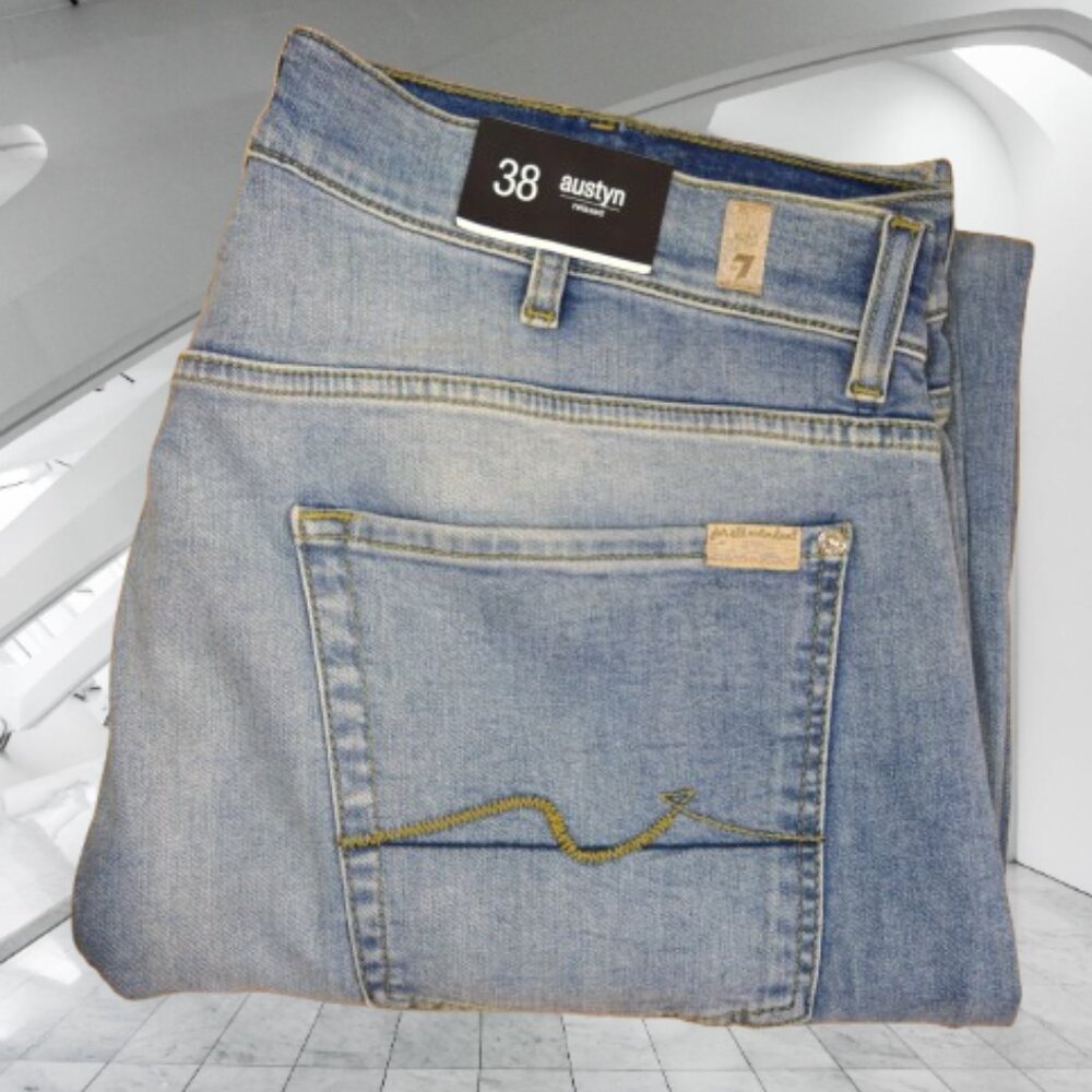 7 For All Mankind Mens Austyn Relaxed Straight Light Wash Luxe Performance Sz 38